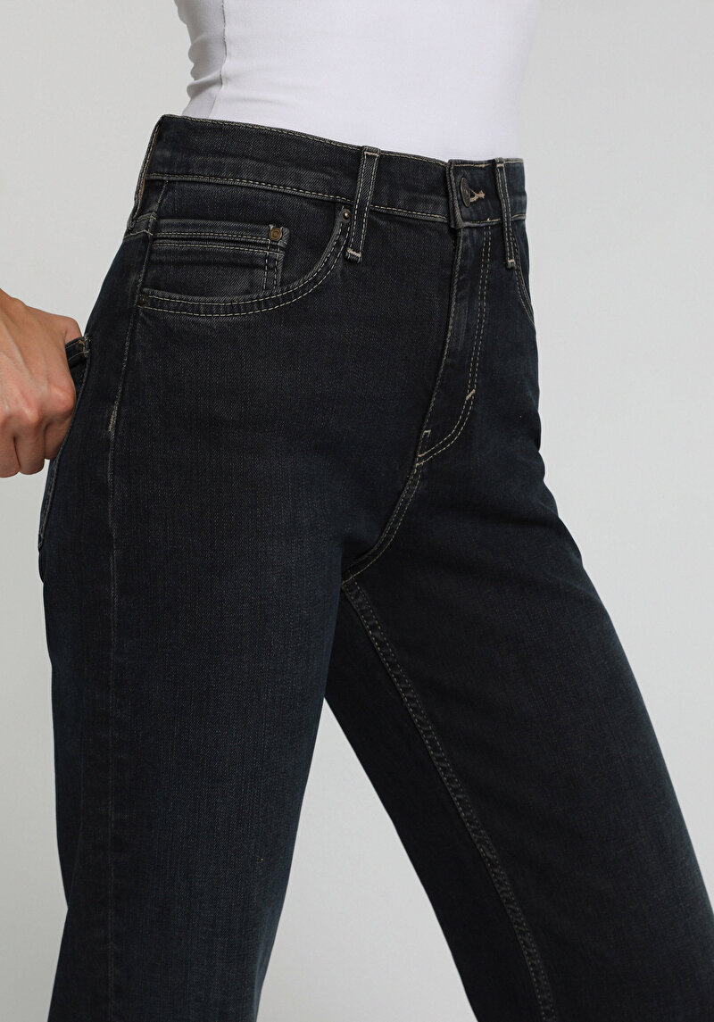 Loose Straight Fit   Kadın Over Dyed Denim Jean Pantolon