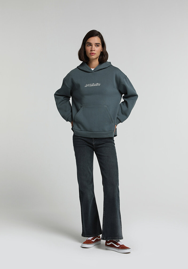 High Rise Super Flare Fit Kadın Green Cast Denim Jean Pantolon