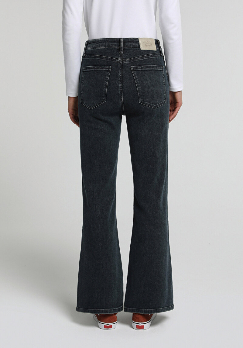 High Rise Super Flare Fit   Kadın Green Cast Denim Jean Pantolon