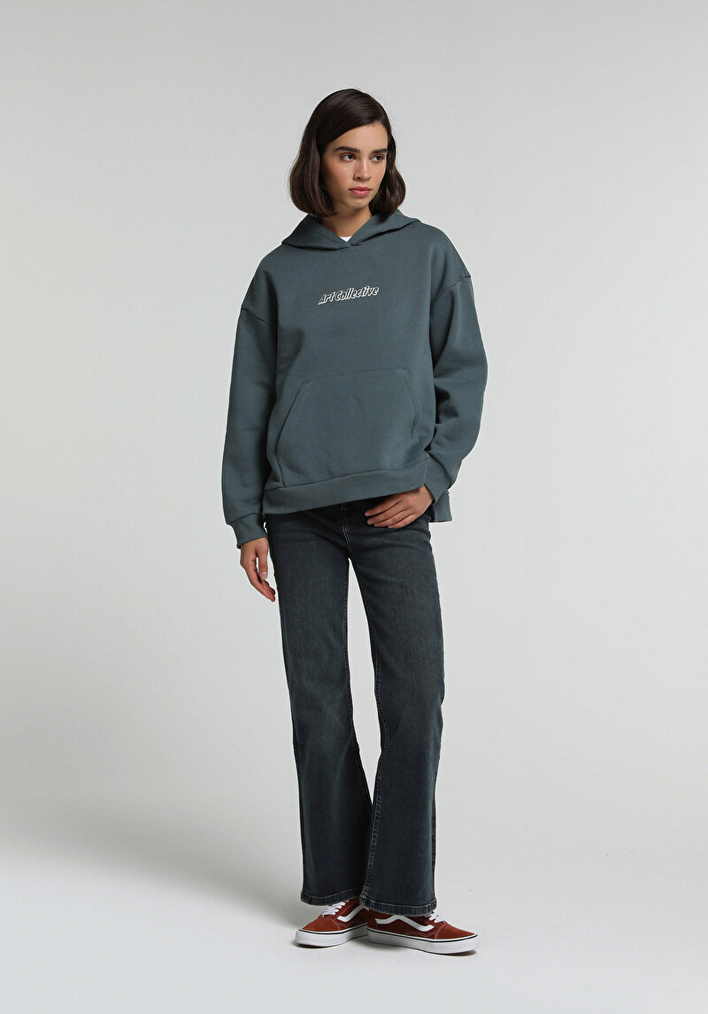 High Rise Super Flare Fit   Kadın Green Cast Denim Jean Pantolon