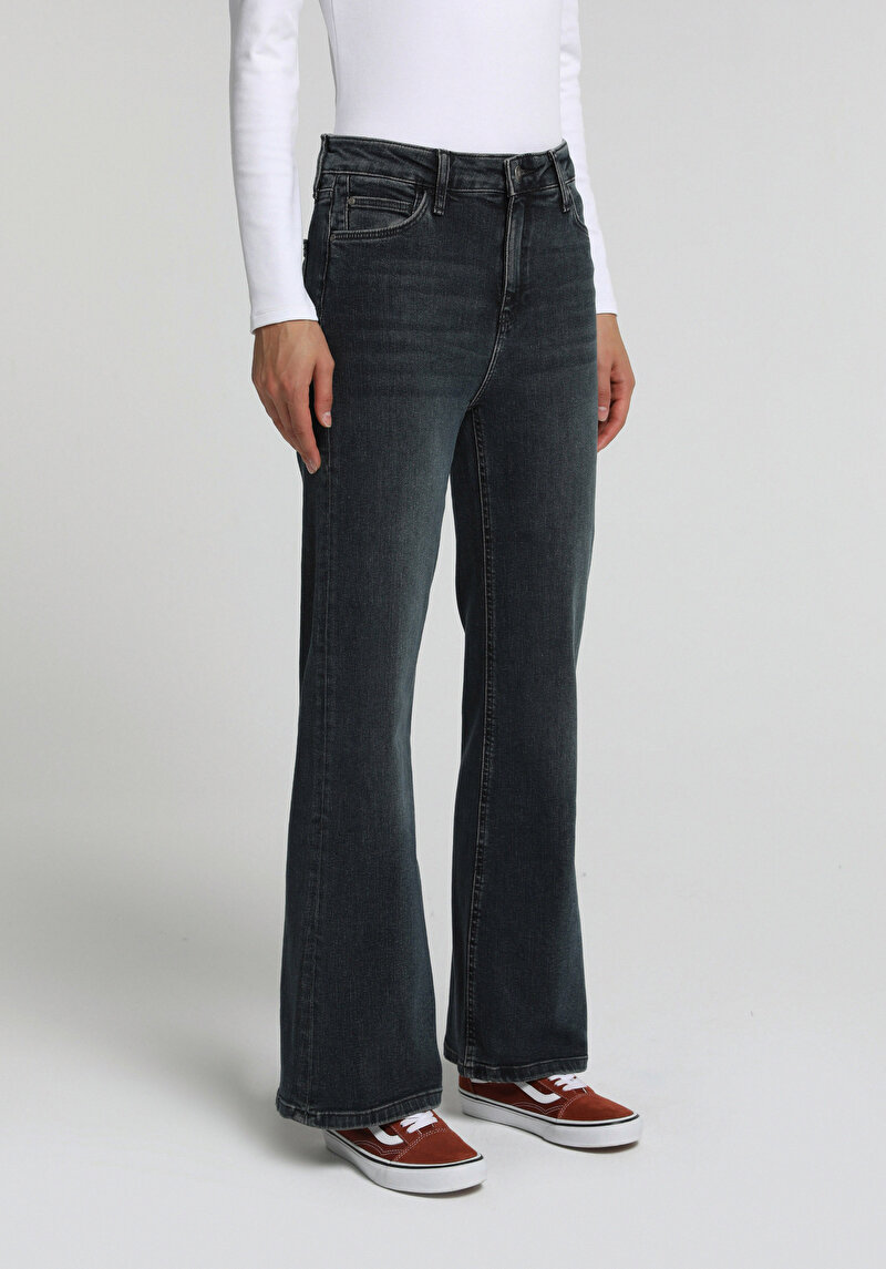 High Rise Super Flare Fit   Kadın Green Cast Denim Jean Pantolon