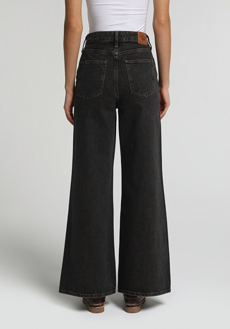 Super Wide Leg Fit Kadın Over Dyed Denim Jean Pantolon