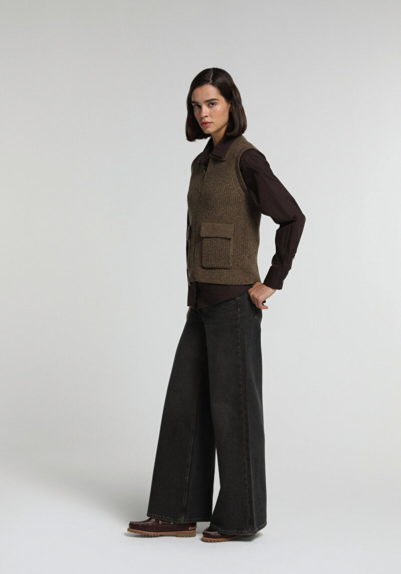Super Wide Leg Fit Kadın Over Dyed Denim Jean Pantolon