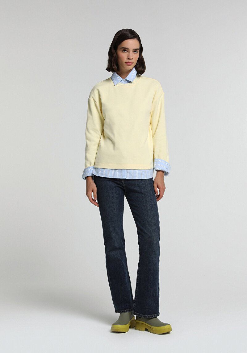 Flare Fit Kadın Mid İndigo Denim Jean Pantolon