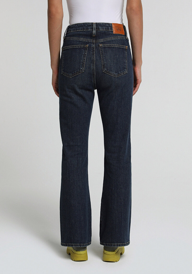 Flare Fit   Kadın Mid İndigo Denim Jean Pantolon