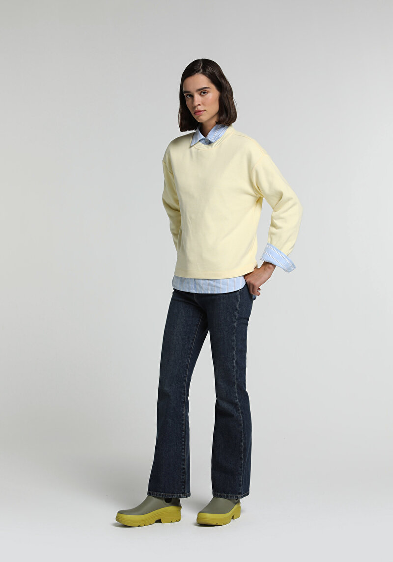 Flare Fit   Kadın Mid İndigo Denim Jean Pantolon