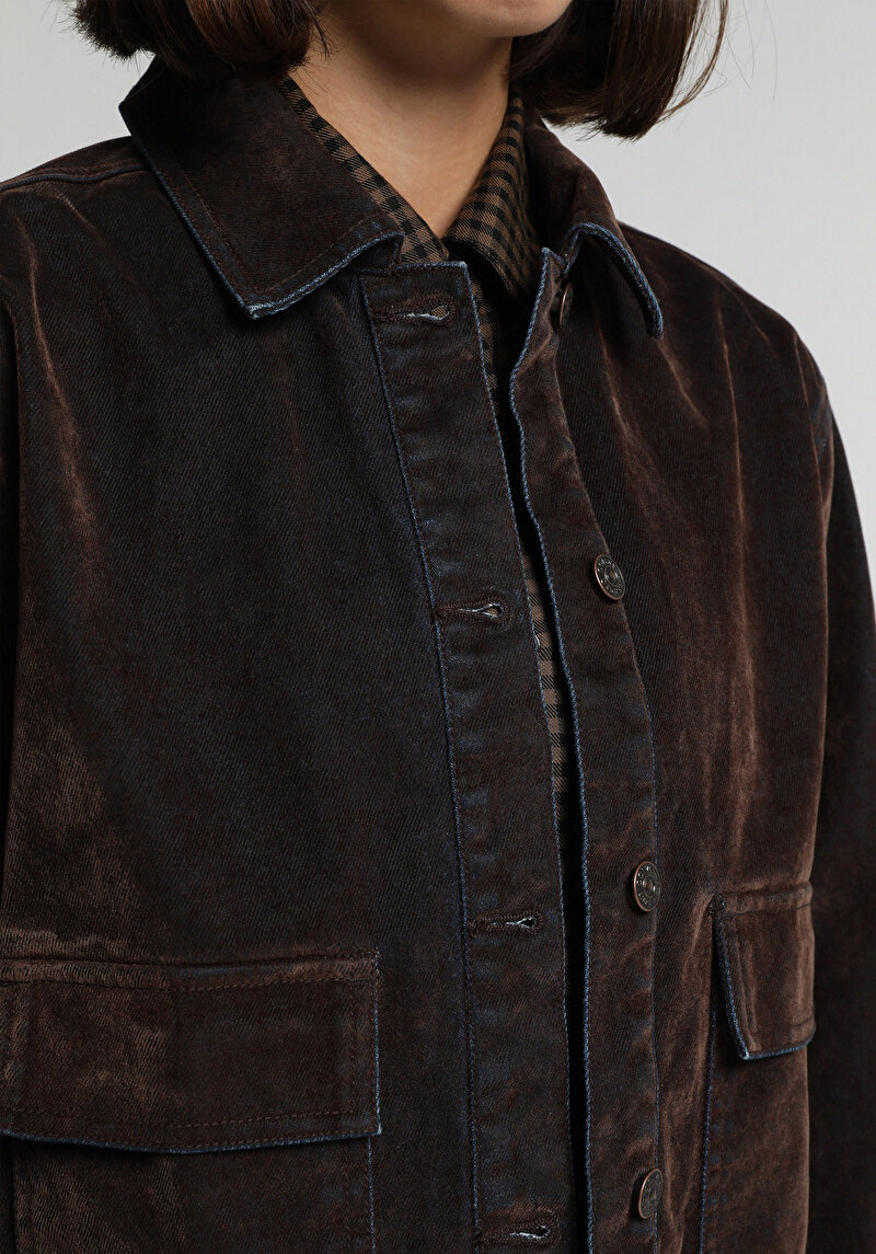 Regular Fit Düğmeli Astarsız  Kadın Over Dyed Denim Ceket