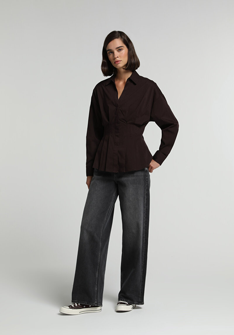Baggy Wide Leg Fit Kadın Black Denim Jean Pantolon
