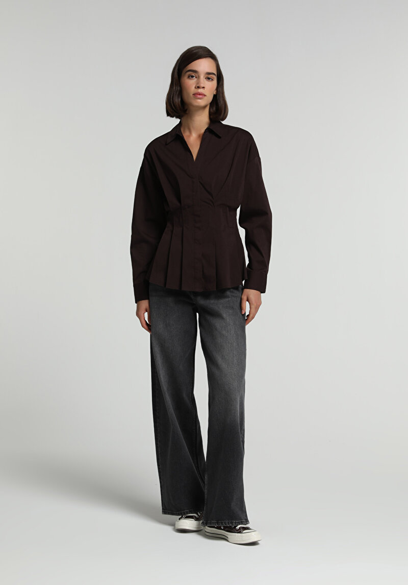 Baggy Wide Leg Fit Kadın Black Denim Jean Pantolon