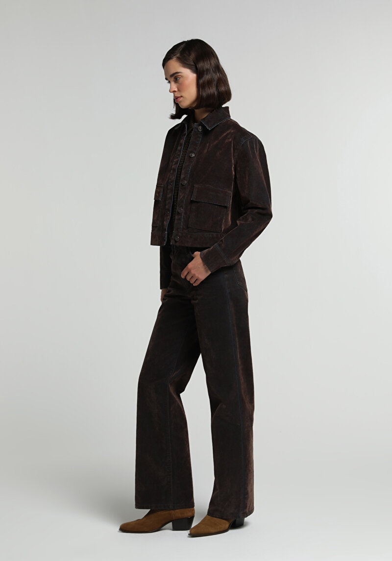 Wide Leg Fit Yüksel Bel Geniş Paça Kadın Over Dyed Denim Jean Pantolon