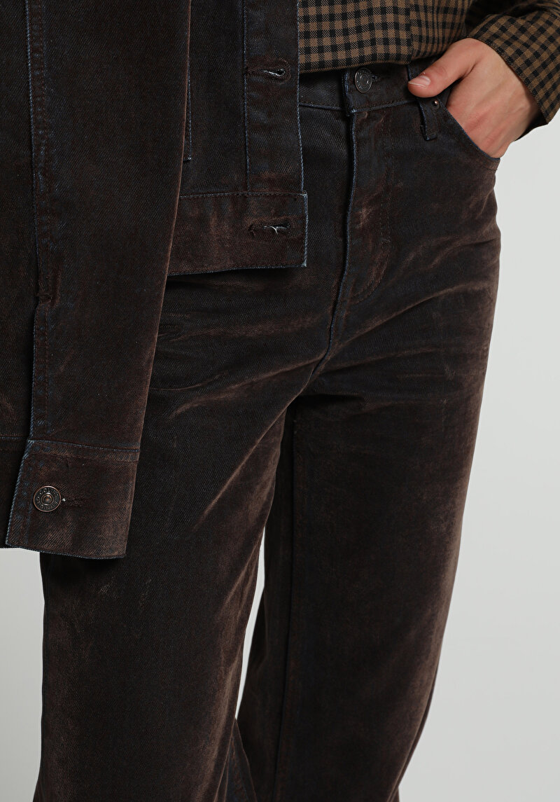 Wide Leg Fit Yüksel Bel Geniş Paça Kadın Over Dyed Denim Jean Pantolon