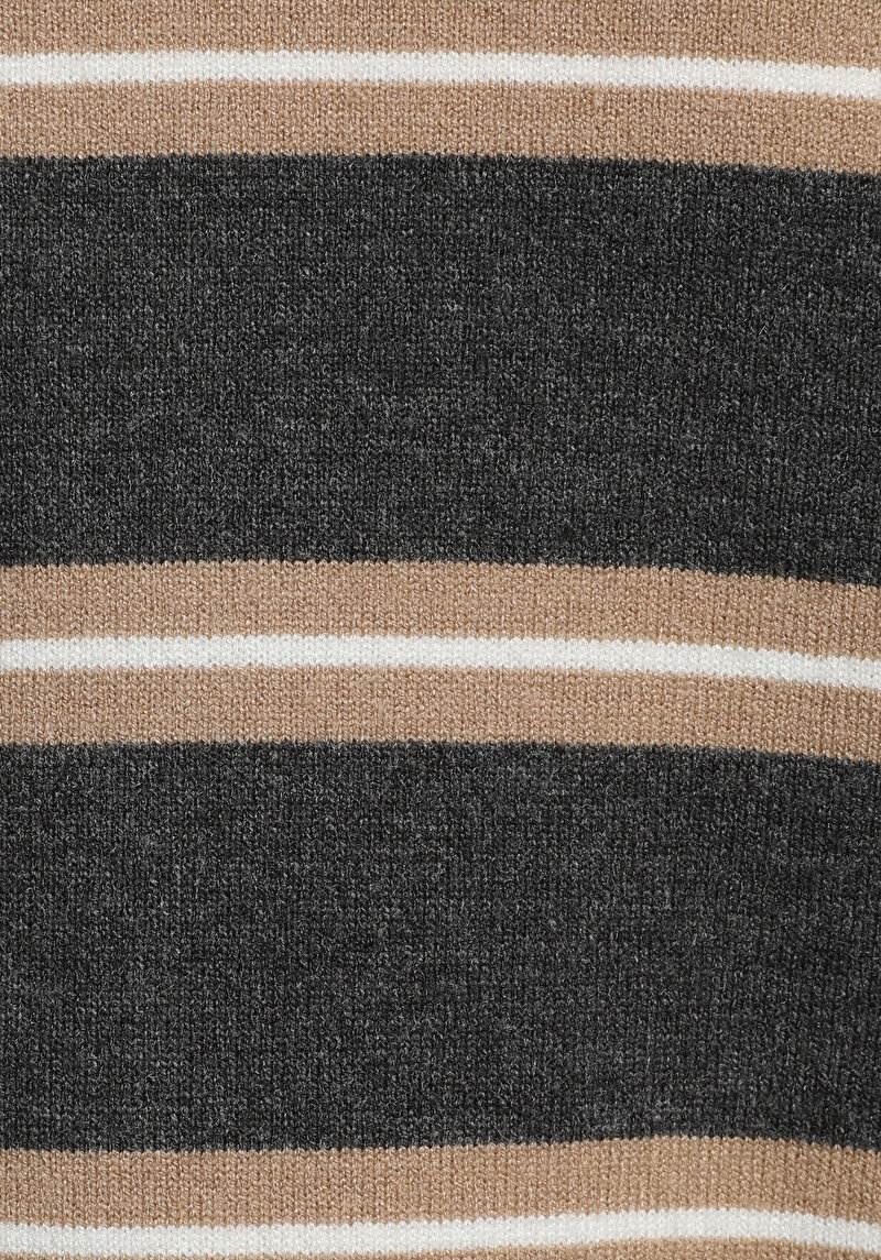 Regular Fit Polo Yaka Çizgili Kadın Çok Renkli Kazak