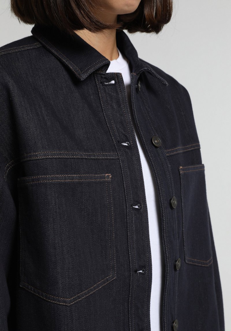 Şardonlu Oversize Fit   Kadın Dark İndigo Denim Shacket