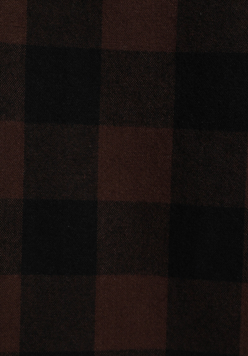 Relaxed Fit Shirt Neck Ekoseli Erkek Kahverengi Uzun Kol Gömlek