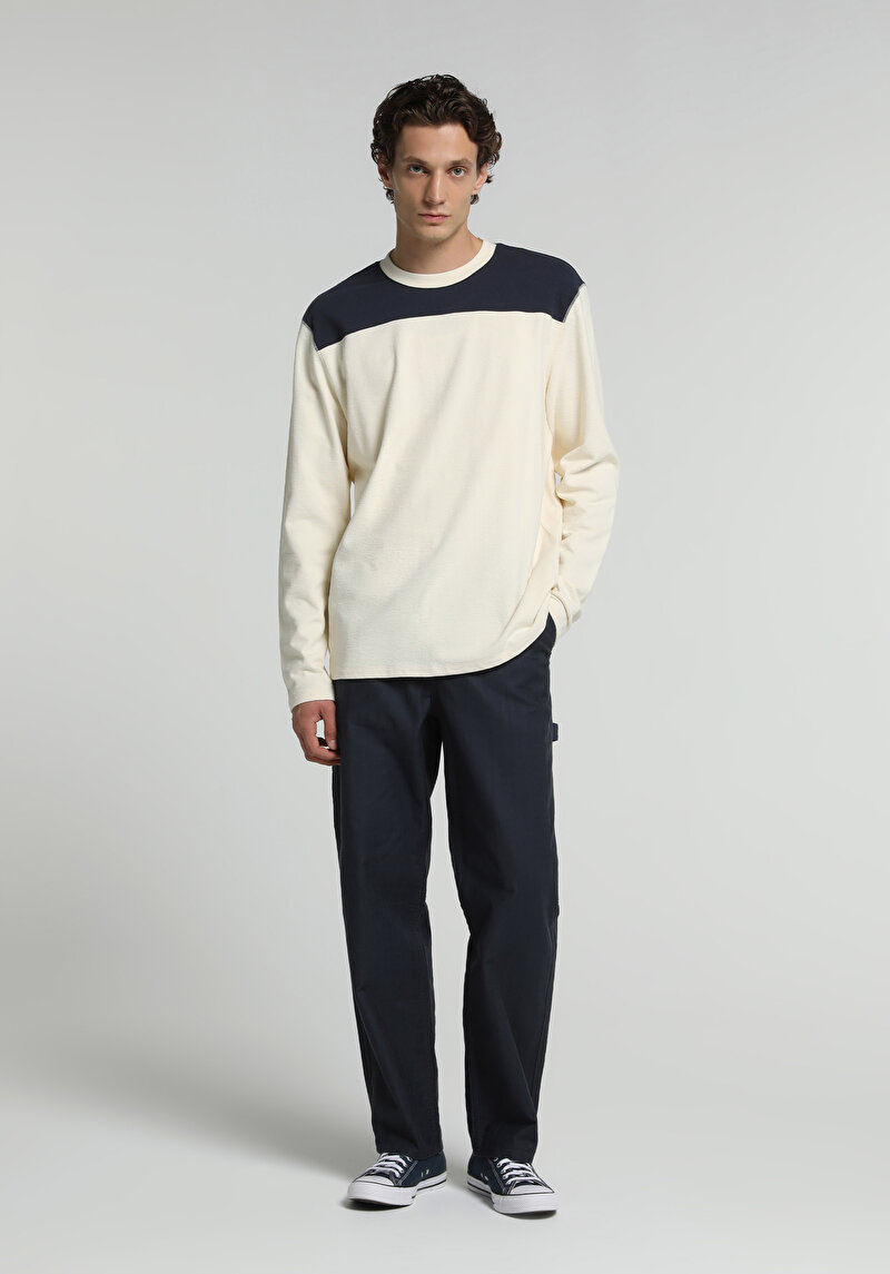 Relaxed Fit Orta Bel Bol Paça Erkek Lacivert  Pantolon