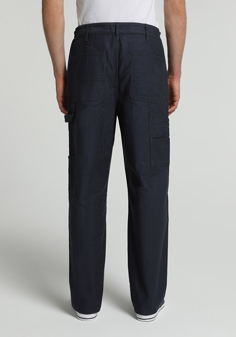 Relaxed Fit Orta Bel Bol Paça Erkek Lacivert  Pantolon