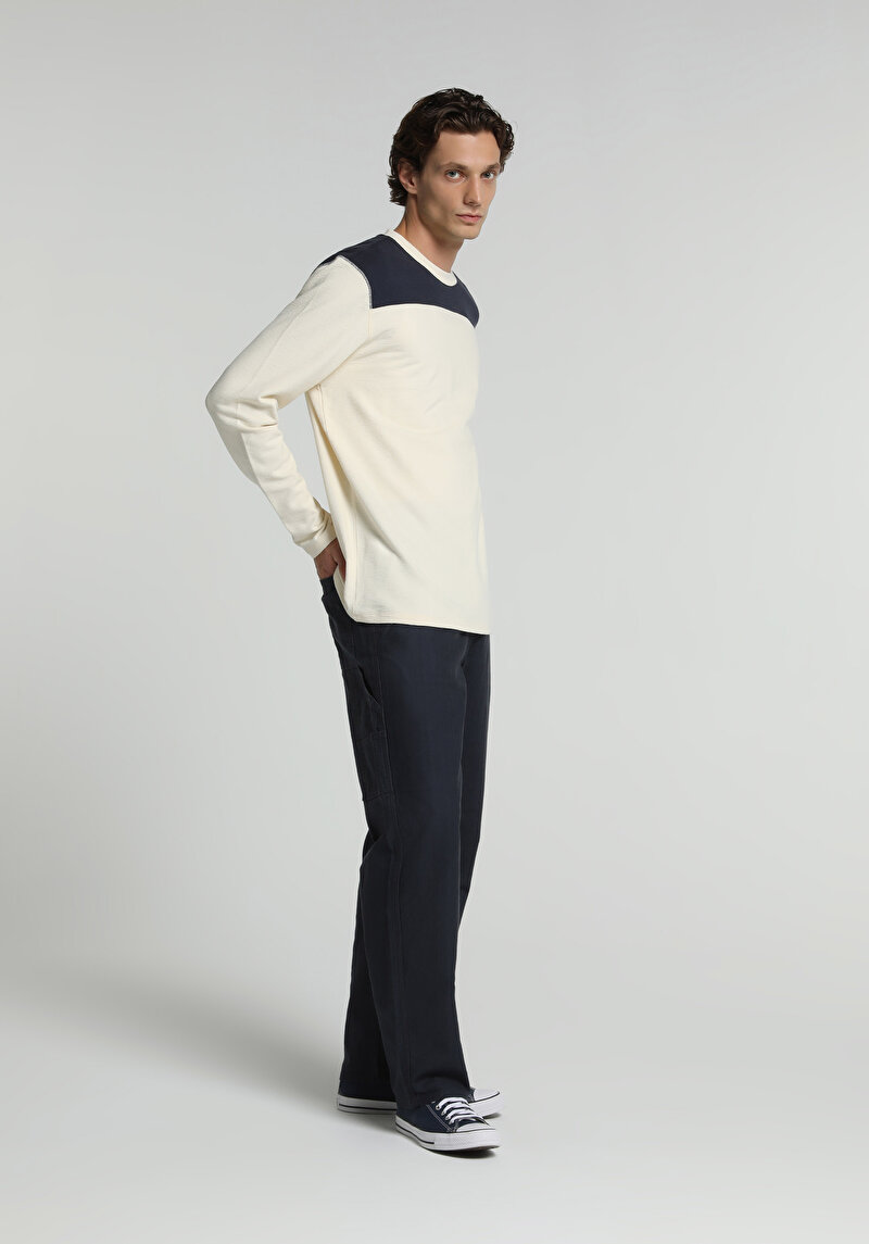 Relaxed Fit Orta Bel Bol Paça Erkek Lacivert  Pantolon