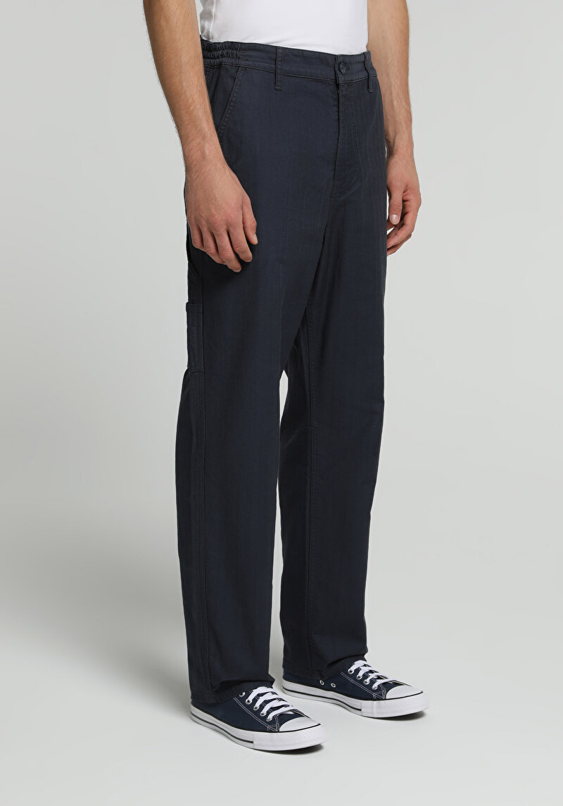 Relaxed Fit Orta Bel Bol Paça Erkek Lacivert Pantolon