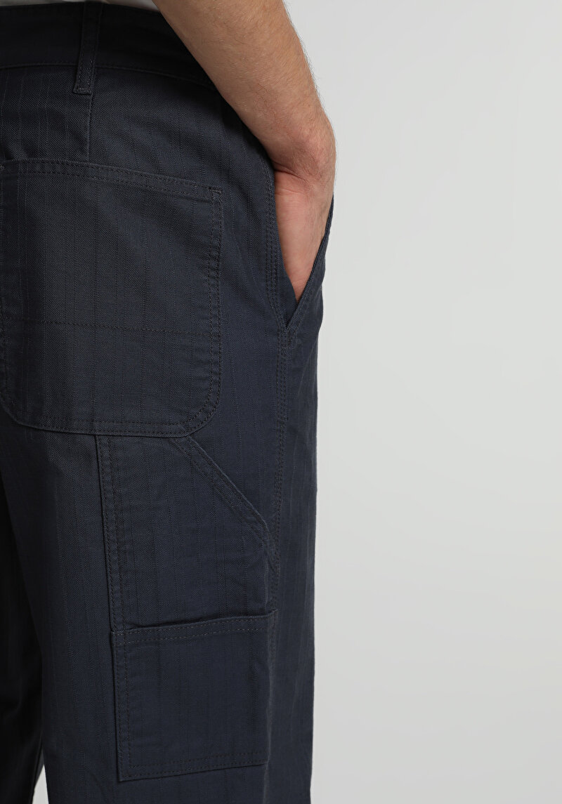Relaxed Fit Orta Bel Bol Paça Erkek Lacivert  Pantolon