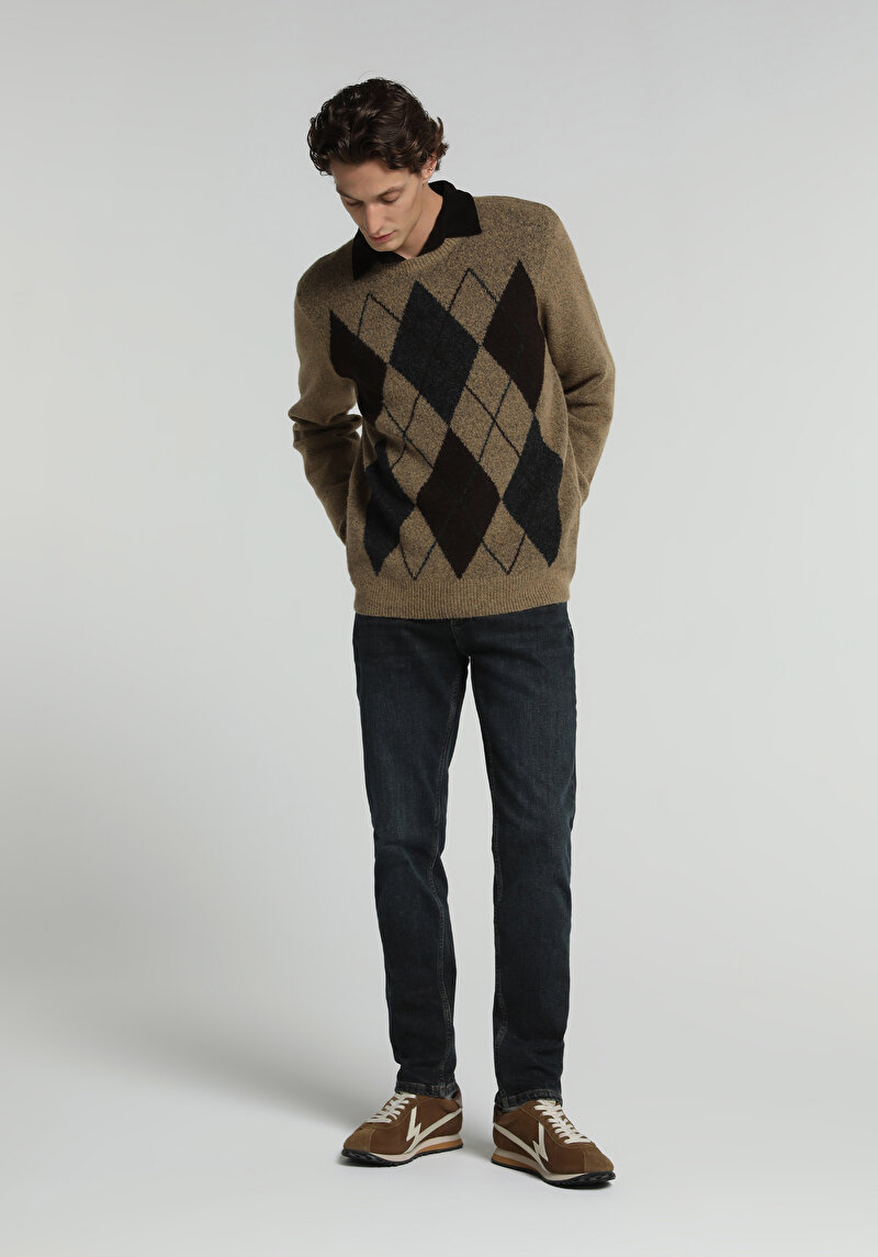 Slim Tapered Fit   Erkek Dark İndigo Denim Jean Pantolon