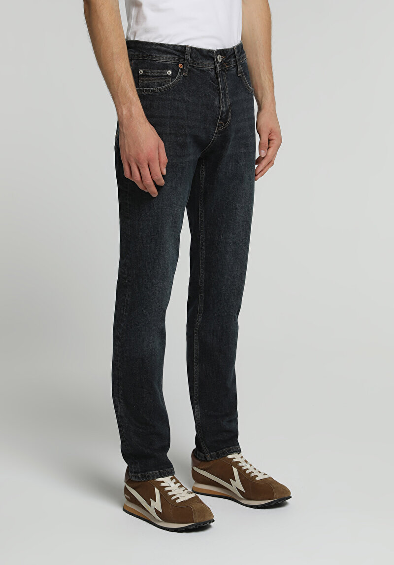 Slim Tapered Fit   Erkek Dark İndigo Denim Jean Pantolon