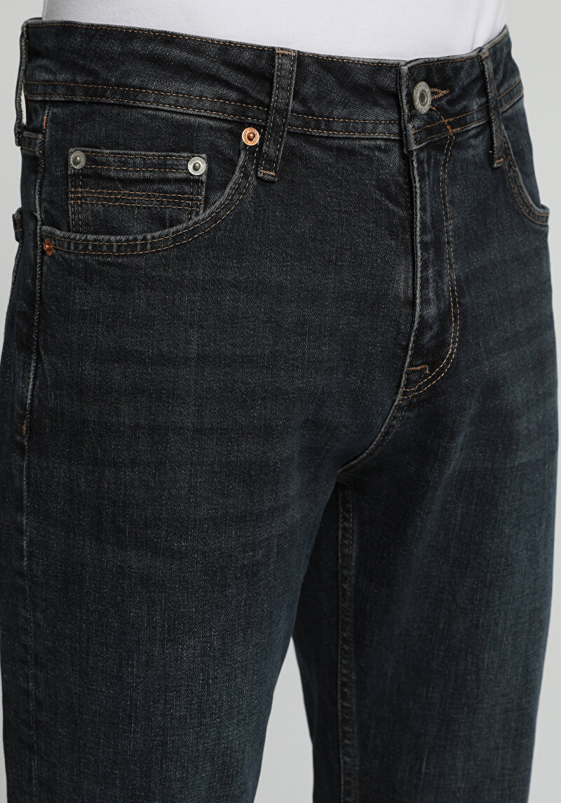 Slim Tapered Fit   Erkek Dark İndigo Denim Jean Pantolon
