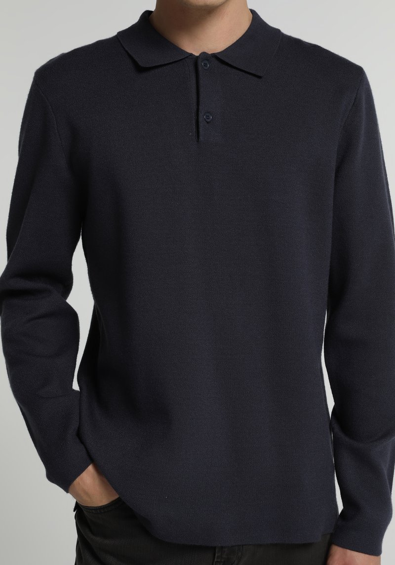 Regular Fit Polo Yaka Jakarlı Erkek Lacivert Kazak
