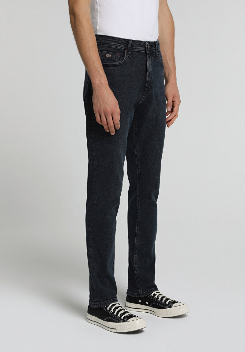 Slim Tapered Fit   Erkek Blue Black Denim Jean Pantolon