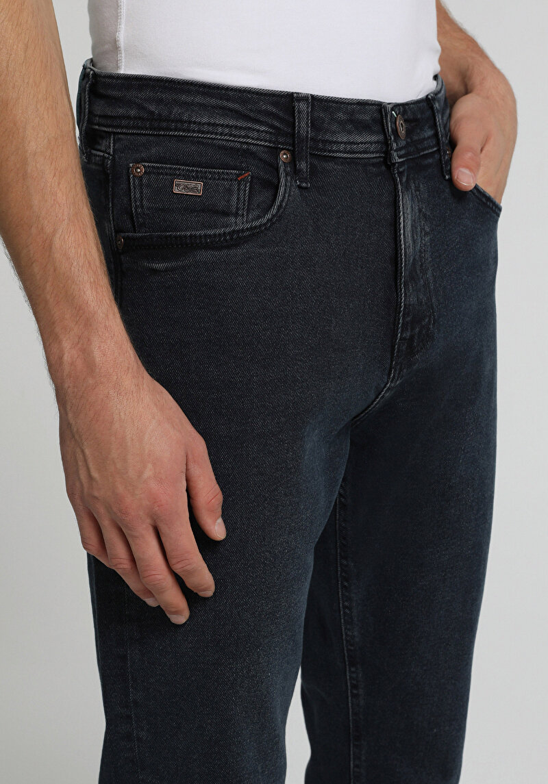 Slim Tapered Fit   Erkek Blue Black Denim Jean Pantolon
