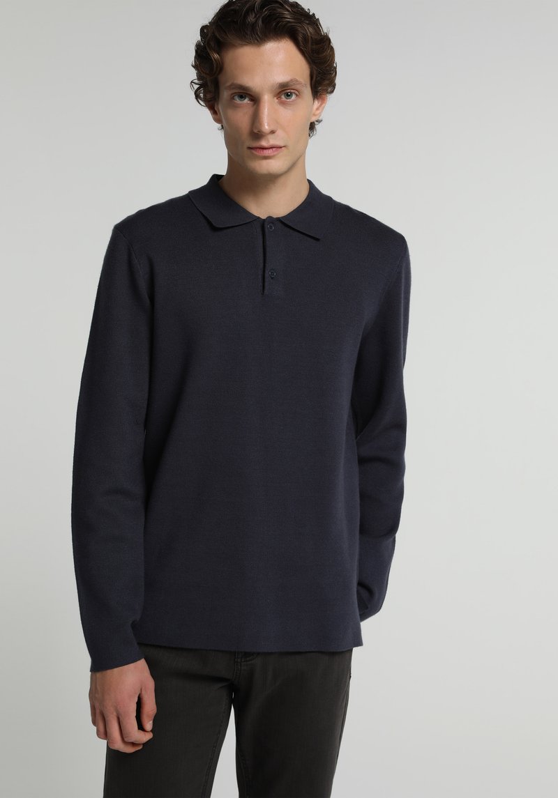 Regular Fit Polo Yaka Jakarlı Erkek Lacivert Kazak