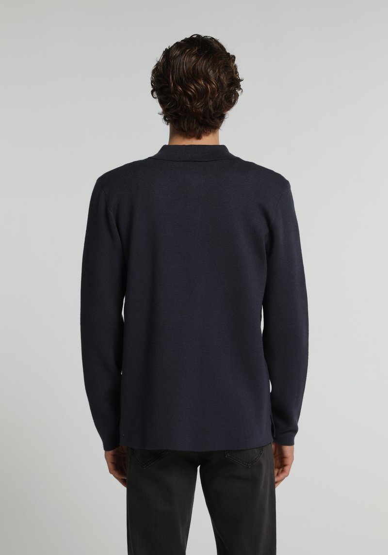 Regular Fit Polo Yaka Jakarlı Erkek Lacivert Kazak