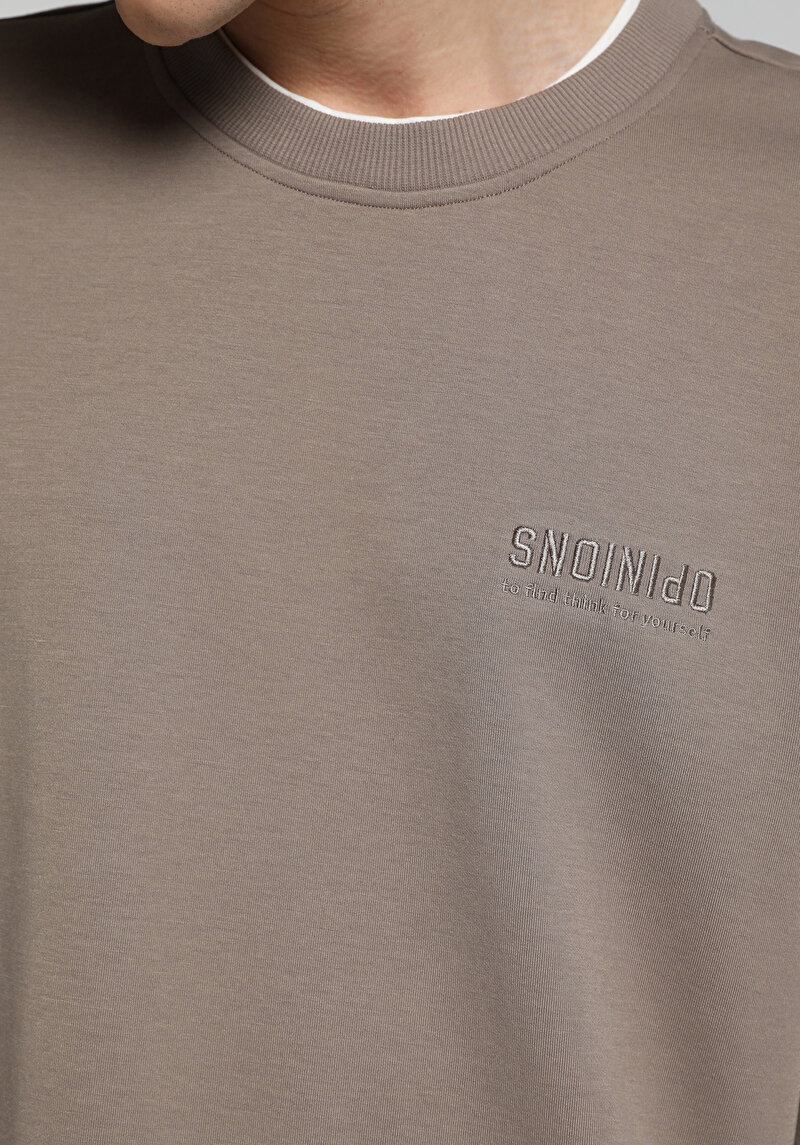 Regular Fit Yuvarlak Yaka Düz Erkek Kahverengi Sweatshirt
