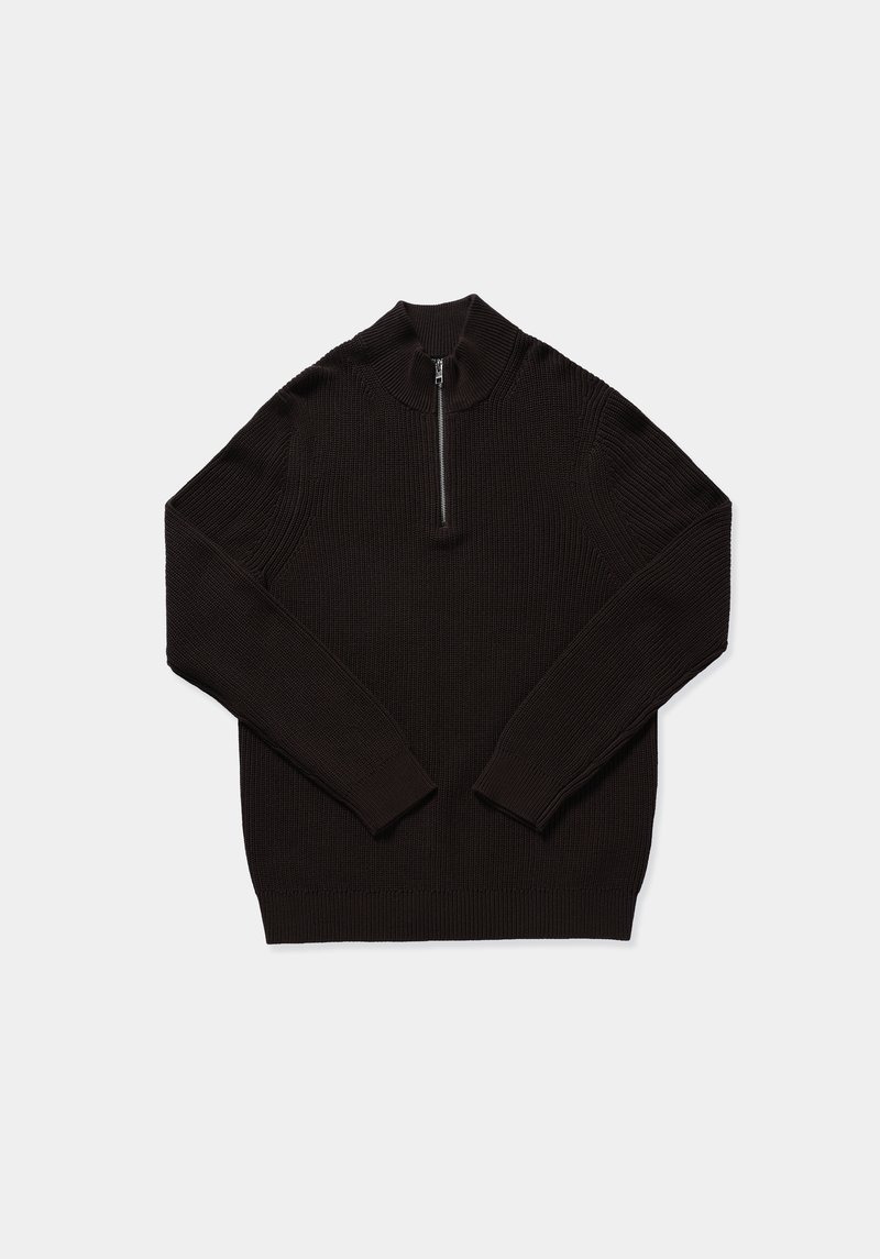 Regular Fit High Neck Jakarlı Erkek Kahverengi Kazak