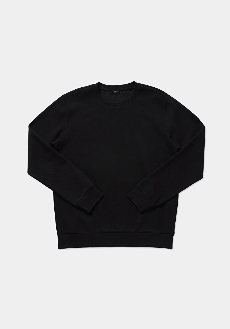 Regular Fit Yuvarlak Yaka Düz Erkek Siyah Sweatshirt