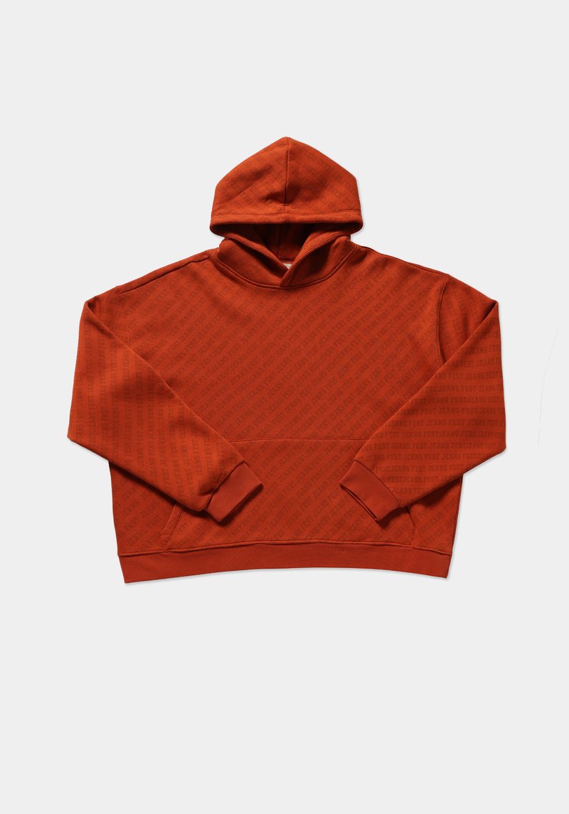 Oversize Fit Kapüşonlu Baskılı Erkek Tarçın Kahvesi Sweatshirt