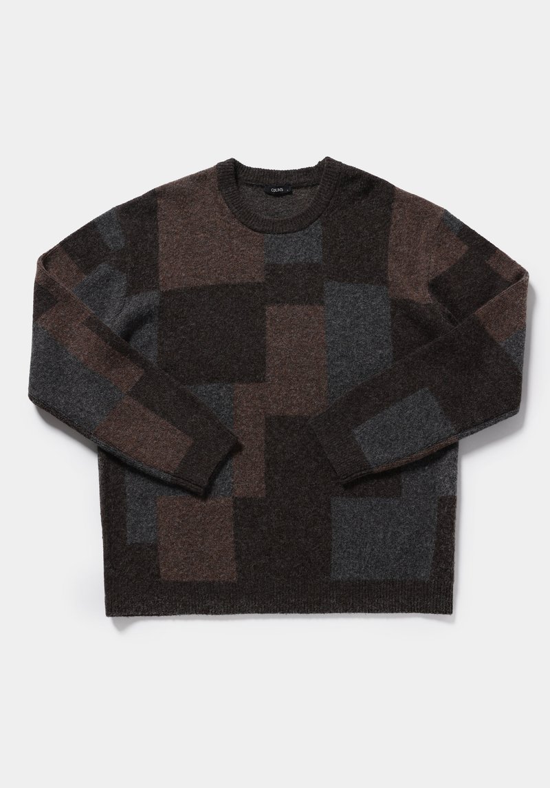 Relaxed Fit Yuvarlak Yaka Jakarlı Erkek Kahverengi Kazak