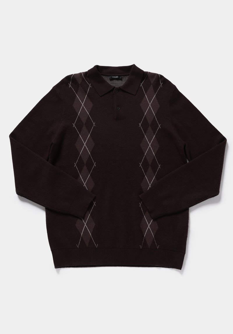 Regular Fit Polo Yaka Jakarlı Erkek Kahverengi Kazak