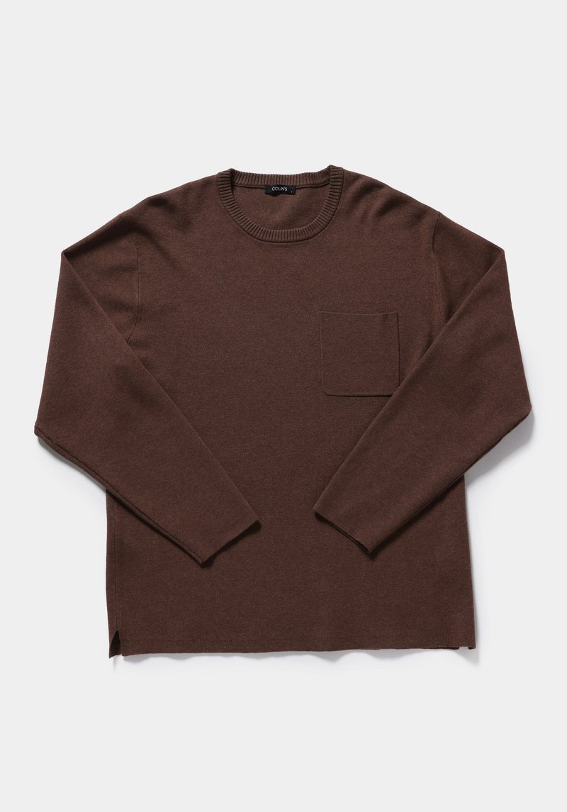 Relaxed Fit Yuvarlak Yaka Jakarlı Erkek Kahverengi Kazak