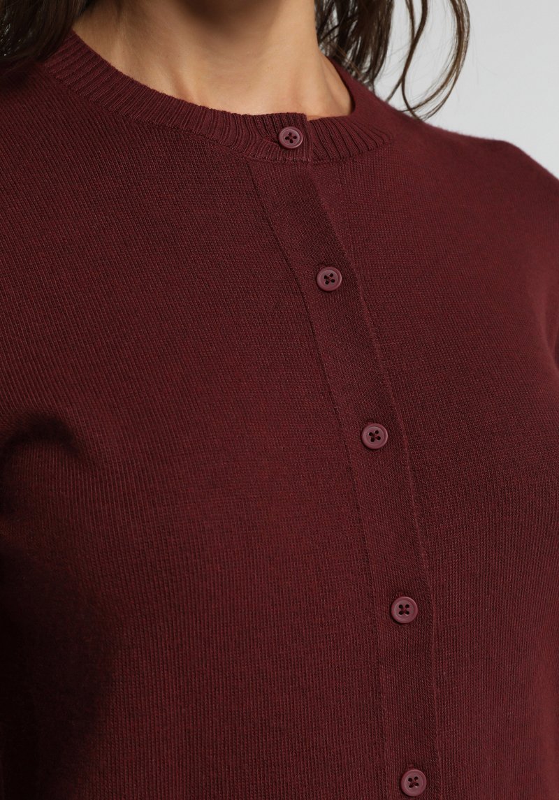 Slim Fit Yuvarlak Yaka Düz Kadın Bordo Hırka