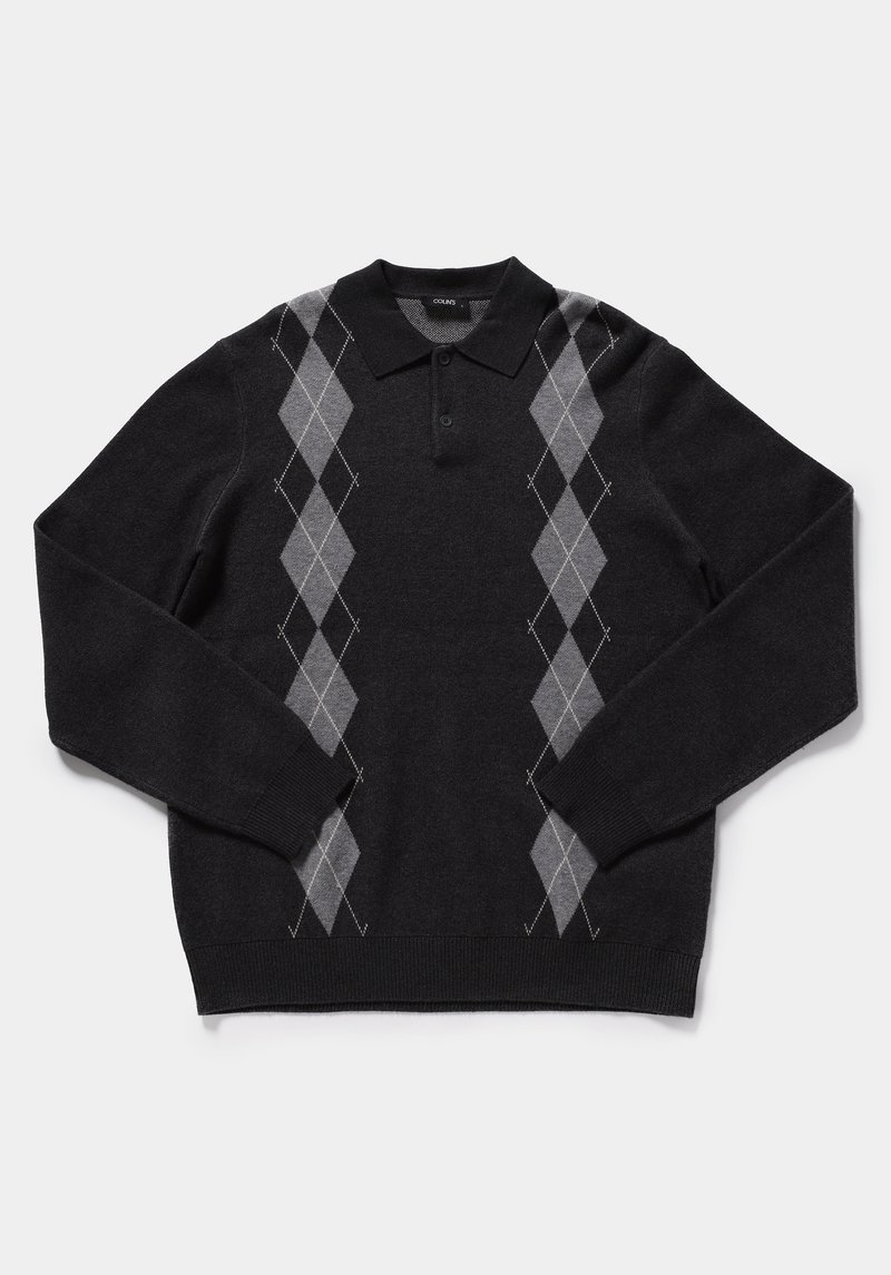 Regular Fit Polo Yaka Jakarlı Erkek Gri Kazak