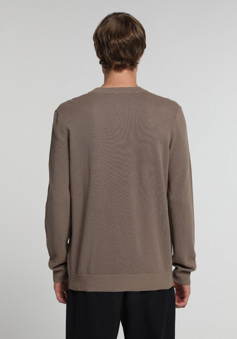 Regular Fit Placket Neck Düz Erkek Kahverengi Kazak