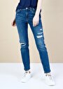 thumb-Slim Fit Orta Bel Daralan Paça Kadın İndigo Jean Pantolon