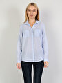 thumb-Regular Fit Shirt Neck  Kadın Mavi Uzun Kol Gömlek