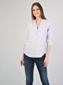 thumb-Regular Fit Hakim Yaka  Kadın Mavi Uzun Kol Gömlek Cl1042851
