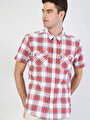 Regular Fit Shirt Neck Erkek Kırmızı Kısa Kol Gömlek