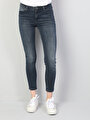 759 Lara Orta Bel Dar Paça Super Slim Fit Koyu Mavi Kadın Jean Pantolon