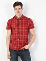 Slim Fit Shirt Neck Erkek Kırmızı Kısa Kol Gömlek