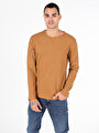 thumb-Slim Fit Yuvarlak Yaka  Erkek Sari Uzun Kol Tişört