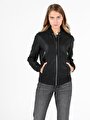 thumb-Regular Fit Kadın Siyah Suni Deri Mont Pu