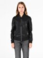 thumb-Regular Fit Kadın Siyah Suni Deri Mont Pu